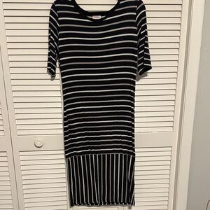 LuLaRoe Black and White Striped Midi Dress